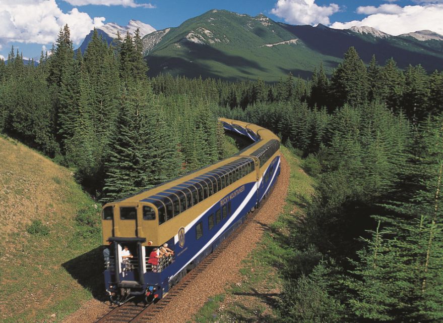 The Rocky Mountaineer winds through a forest
