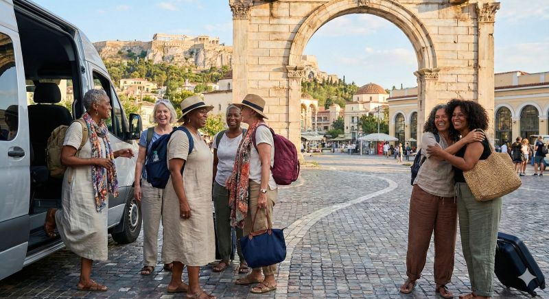 A group of women travellers arrive in Athens.
