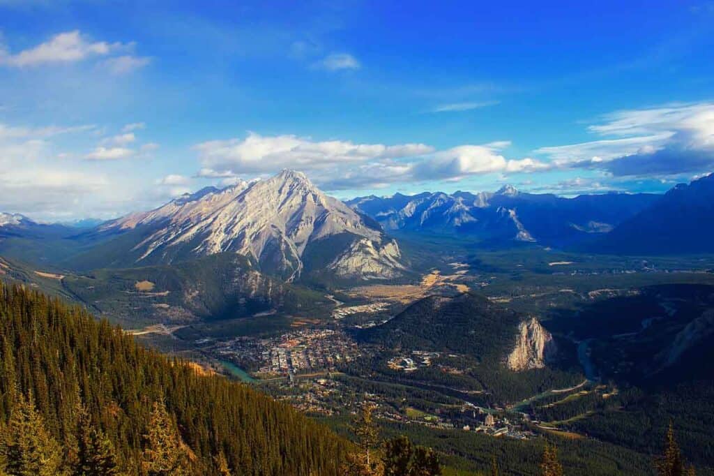 A view of Banff Township from the top of Tunnel Mountain