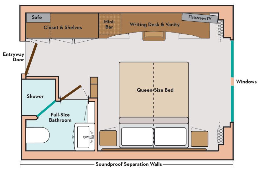 A diagram of the layout of the Deluxe Stateroom
