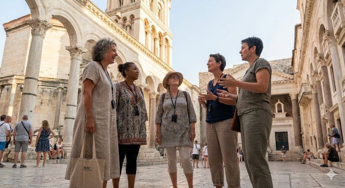 A group of women travellers in the centre of Split
