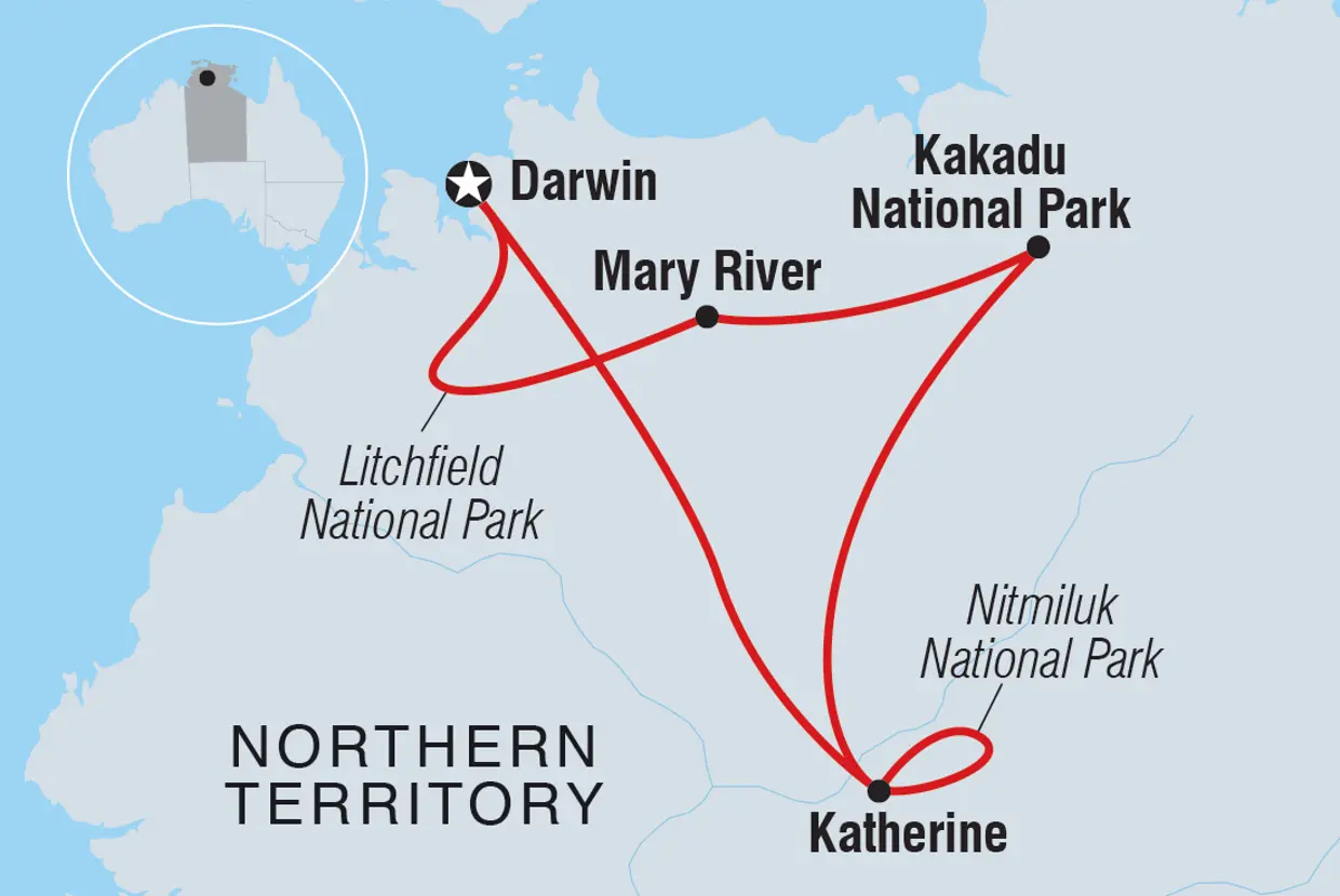 Route map of the Kakadu Litchfield Explorer trip
