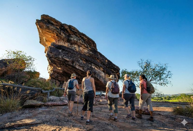 Five women hikers on the Ubirr walk in Kakadu.