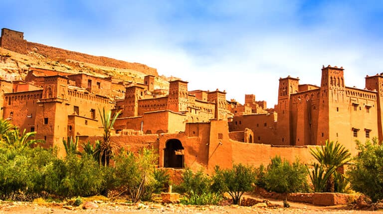 A Morrocan ancient town under a blue sky