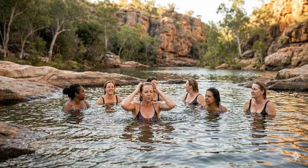 Ladies swimming in a waterhole in northern Australia
