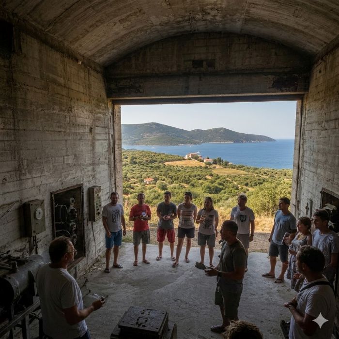 Tourist on a tour of a winery