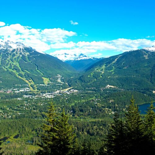 Panoramic view of Whistler and Blackcomb mountains