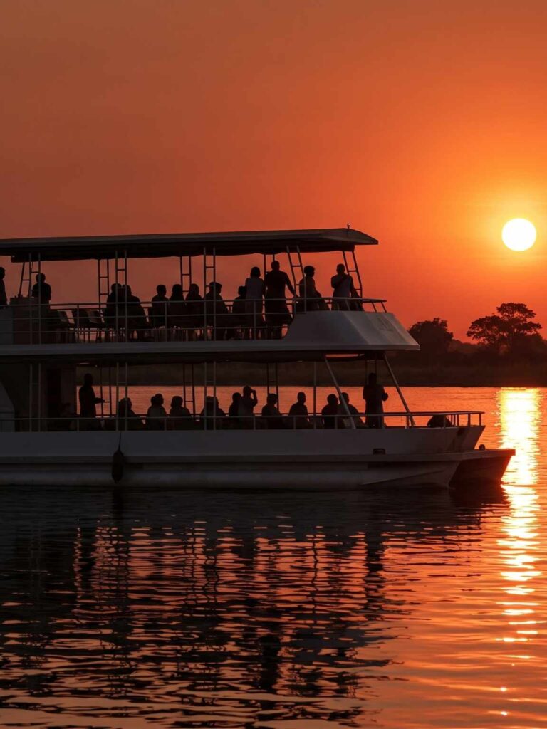A boat cruise on the Zambezi at Sunset