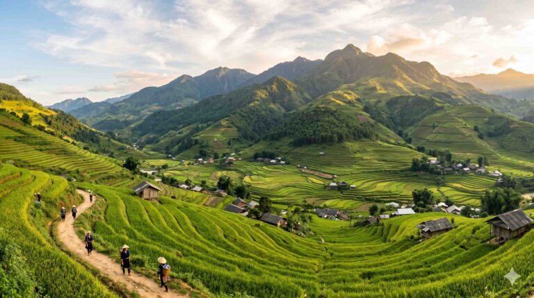 A wide angled landscape of northern Vietnam