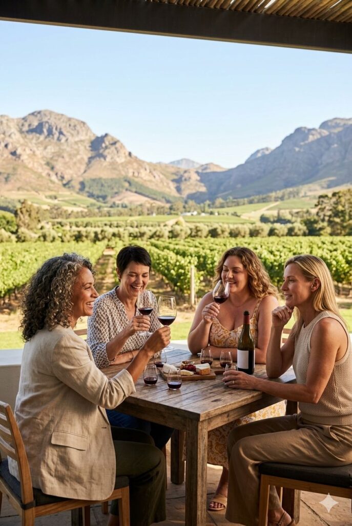 Ladies tasing wine at a Cape Town Vineyard